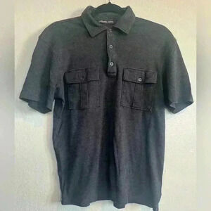 Michael Kors Polo Shirt Mens Small Charcoal Gray Short Sleeve Pockets Cotton